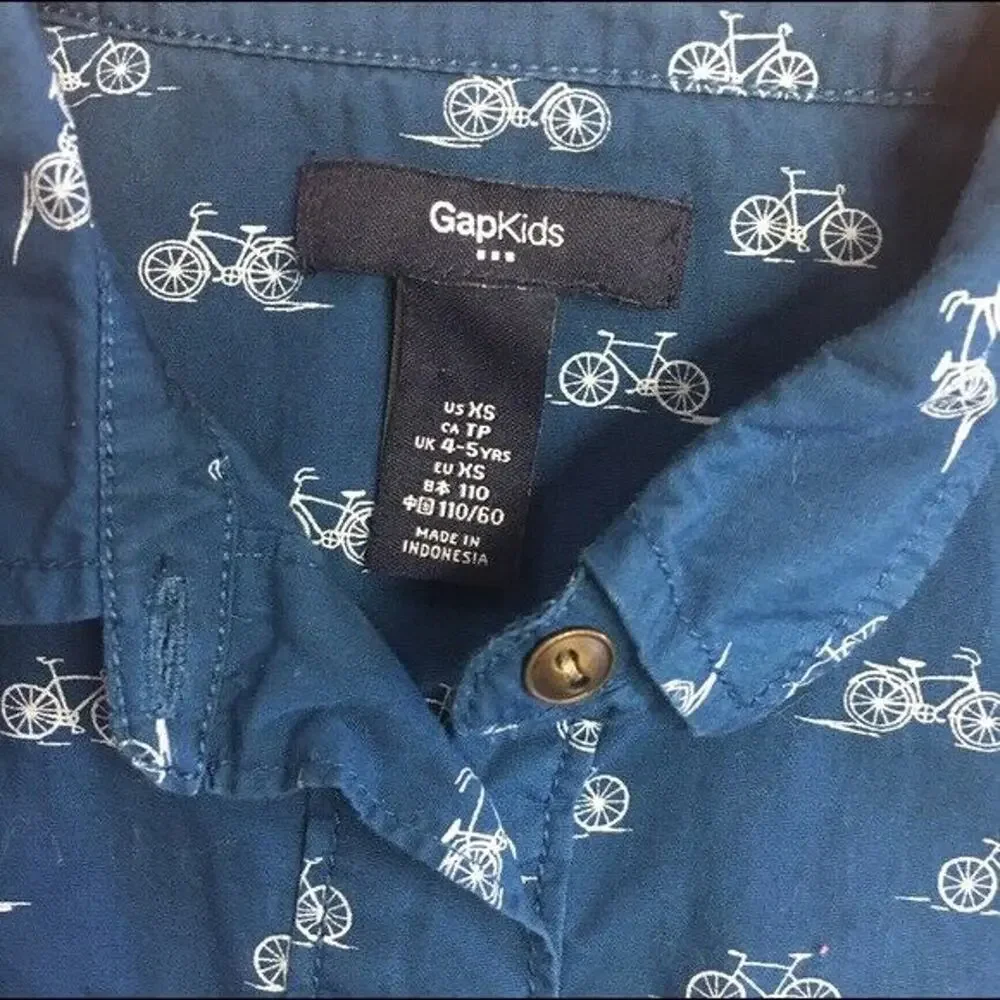 Gap Girls Dress Size XS 4 5 Blue Bicycle Print‎ Shirt